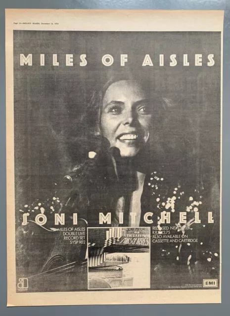 JONI MITCHELL 1974 vintage POSTER ADVERT MILES OF AISLES Asylum Records