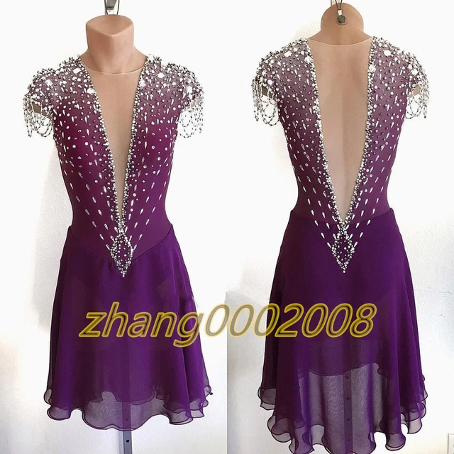 Ice Figure Skating Dress.Purple Stoned Competition Twirling Tap Dance Costume