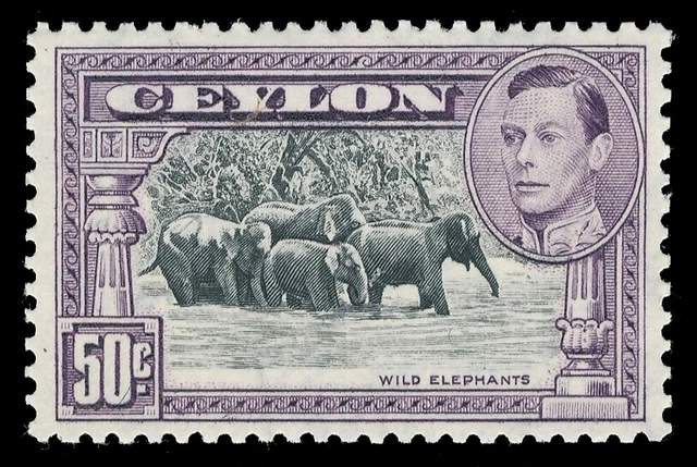 Ceylon 1938 KGVI 50c black & mauve (p12) MNH. SG 394e. Sc 286.