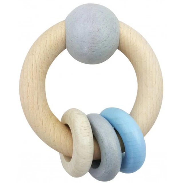 Rattle Round With Ball & 3 Rings (Natural Blue) - Hess-Spielzeug