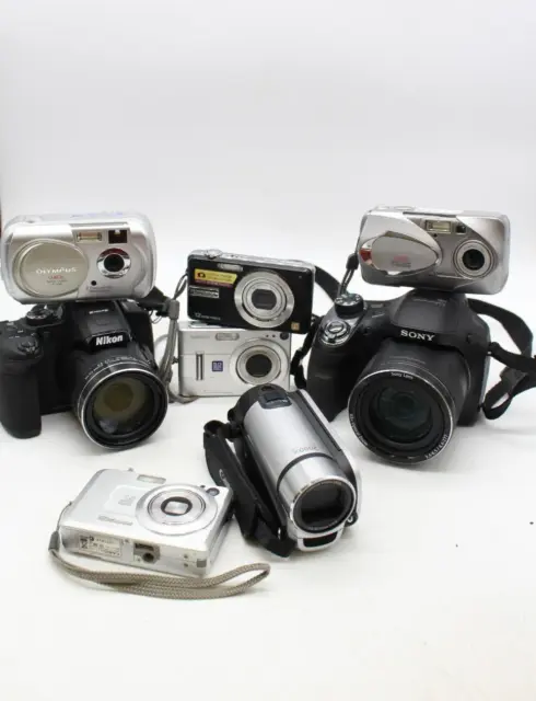 C x8 Vintage Digital Cameras Inc. Canon Legria FS306, Lumix Panasonic DMC-F4 etc