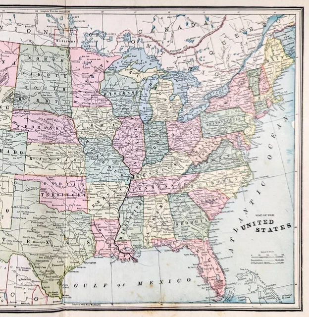 1889 UNITED STATES Map ORIGINAL - 1889 United States Map ORIGINAL Railroads Texas Florida.webp