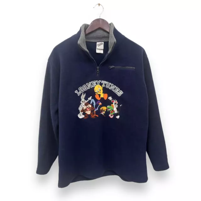 VINTAGE LOONEY TUNES 1/4 Zip Embroidered Fleece Jacket Mens Small $25. ...