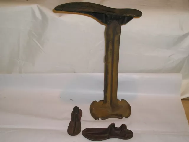 Vintage Shoe Last Set - 13" Stand & 3 Shoe Forms - All Cast Iron, Matching