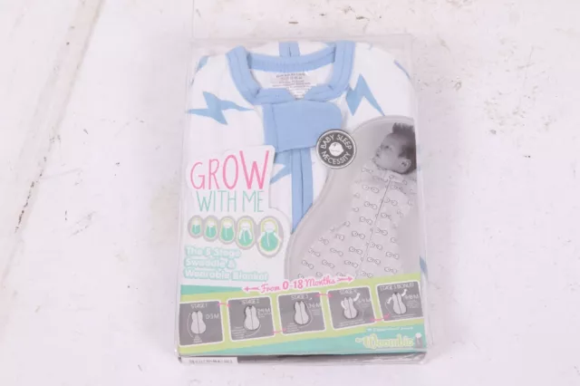 Woombie Grow With Me Baby Swaddle 0-18 Months Blue Lightning Bolts