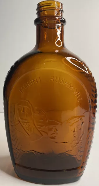 1976 Vintage Log Cabin Syrup Bottle Bicentennial Amber Glass 1776 Mount Rushmore