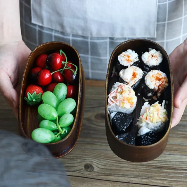 Scatola pranzo in legno naturale con contenitore per alimenti portatile a doppio