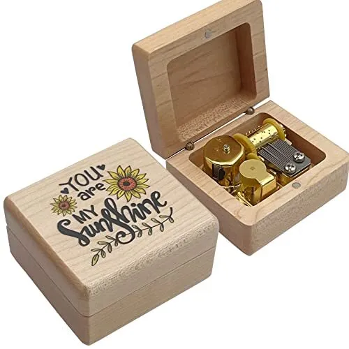 Finssyeasy You are My Sunshine Wood Music Boxes Gold Automatic Movement Wooden