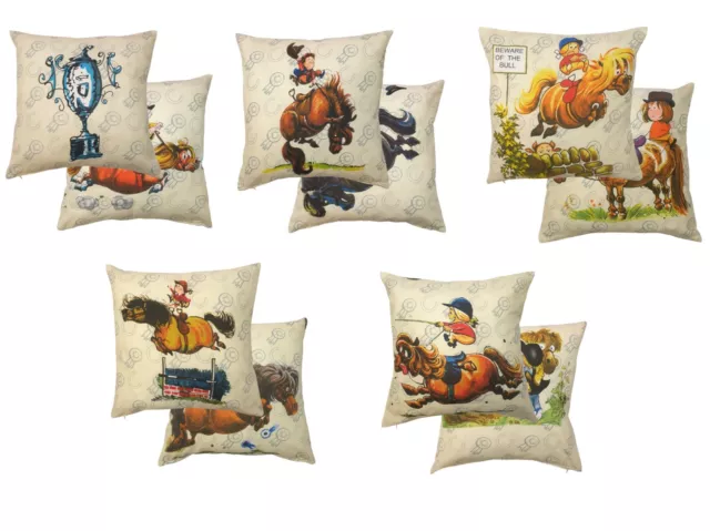 Thelwell Cushion Covers Decorative Scatter Cartoon Comic Pony Horses Riding