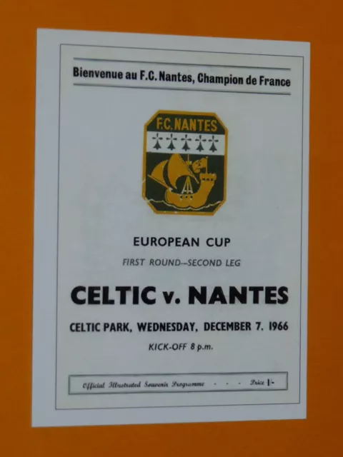 Sporting Profile Card Football 2004 C1 1966-1967 Celtic Fc Nantes 3-1 Bhoys