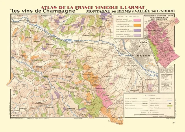 CHAMPAGNE VINEYARD MAP Montagne de Reims. Vallée de l'Ardre. Écueil. LARMAT 1944