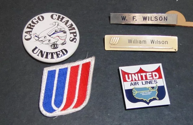 Vintage United Air Lines Name Tags, Patch, Cargo Champs Button, Fridge Magnets