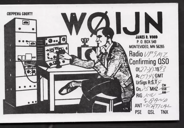 QSL QSO Radio Card"W0IJN,James R. Wood At Radio Station,93",MN(Q5716)