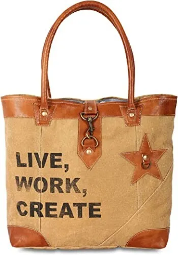 Upcycled Canvas tote bag for women canvas shoulder handbag Cow hide leather bag