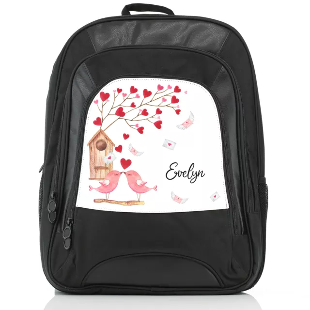 Personalisierte Tasche große College/Schule/Laptop/Rucksack Liebe Herz Vogel Amor Schleife