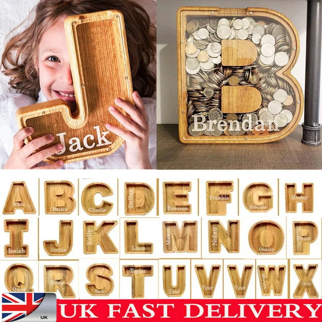 Wooden Piggy Bank LETTER Shape Guitar Coin Saving Money Box Creative Xmas Gifts