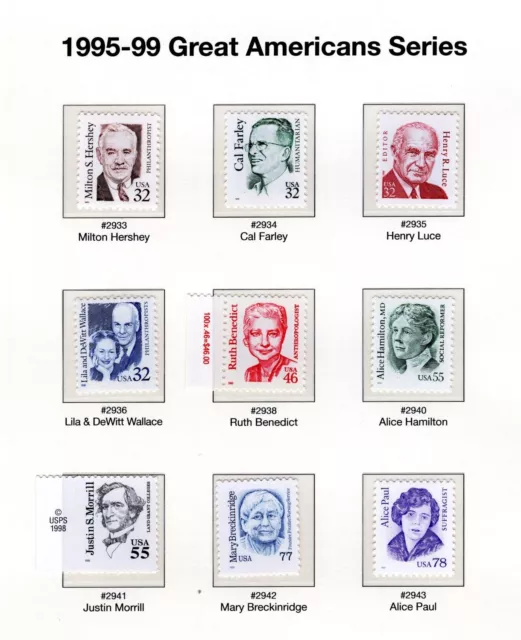 Us 1995-99 Great Americans Series, 2933-2943, 9 Mnh Singles