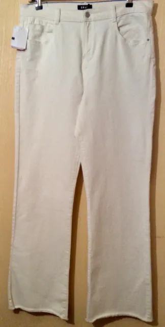 Jeans/pantaloni elasticizzati DNKY (DONNA KARAN) Donna CREMA BOOTCUT nuovi con etichette GRANDI 36"