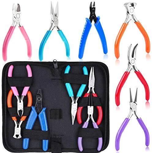 Alicates de joyería, kit de herramientas para hacer joyas de 6 piezas incluye alicates de nariz de aguja,