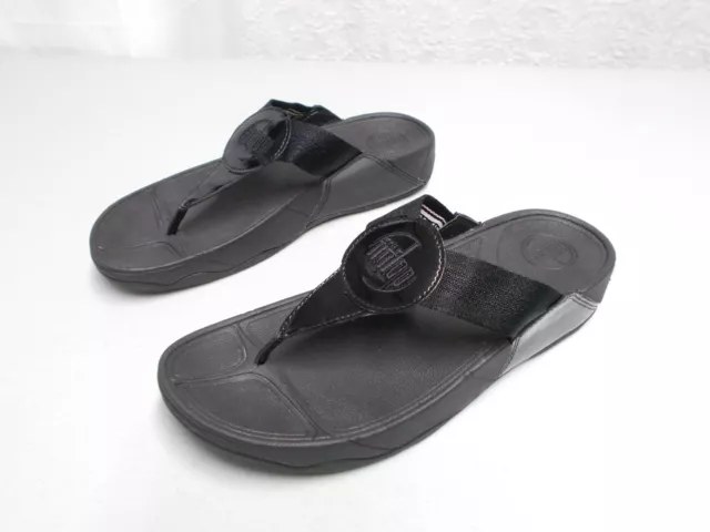 FITFLOP Oasis 004-001 Women's Black Platform Wedge Thong Flip Flops Sandals 10