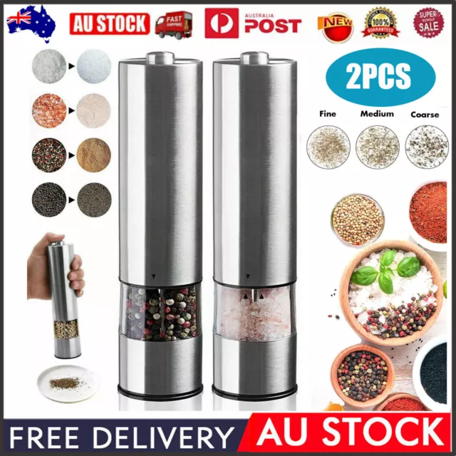 2PCS Electric Salt and Pepper Mill Grinder Set Shaker Automatic Battery Operated