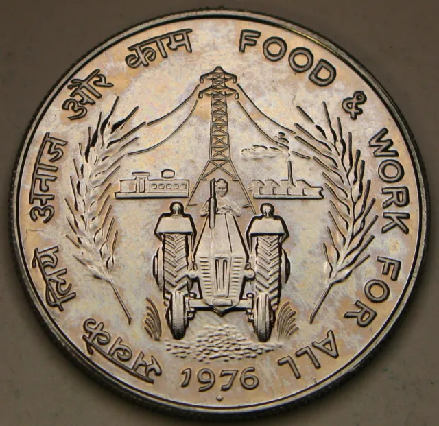 INDIA 10 Rupees 1976 - Copper-Nickel - FAO / Food & Work For All - aUNC - 3487 *