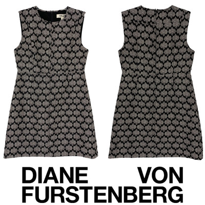 Diane Von Furstenberg Dress Sz 12 Fit and Flare Black & White Abstract Print