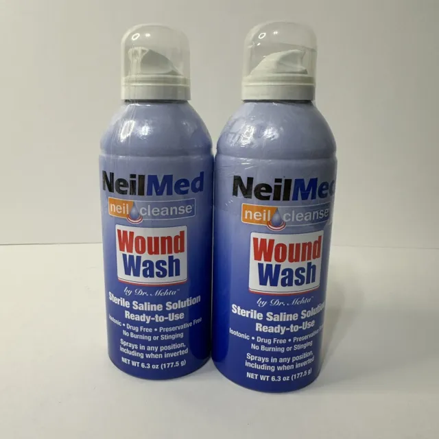 (2) Limpieza de neilMed solución salina estéril isotónica lavado de heridas 6,3 oz