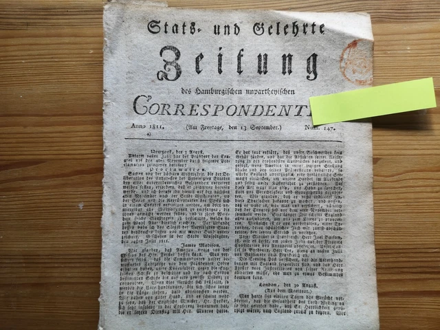 1811 Zeitung Hamburg 147 USA Washington Präsident Madison
