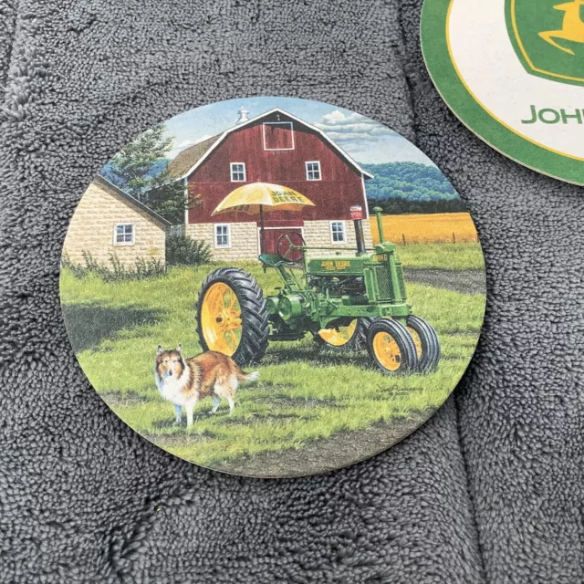 John Deere Coasters 250-Pc Sleeve Round 3.5" Absorbent Farm Dog Tractor Logo New 3