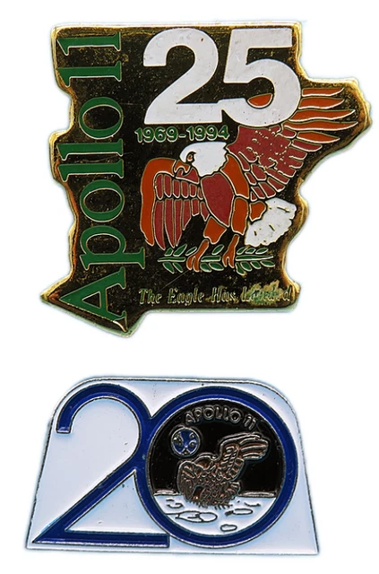 NASA PIN PAIR vintage APOLLO 11 - 20th / 25th Anniversary Neil Armstrong LUNAR