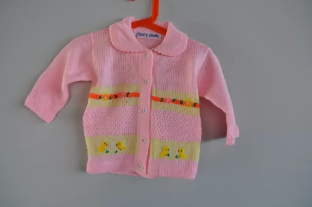 Vintage Baby Girl Sweater Size 12 months Pink with Baby Chick Cute