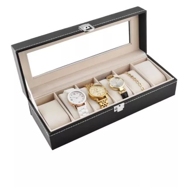 Scatola Box Cofanetto Con Vetrina Porta Orologi 6 Posti per Orologio Custodia