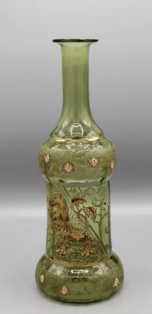 Ancienne Bouteille En Verre Emaille Decor Au Lion Emile Galle Legras