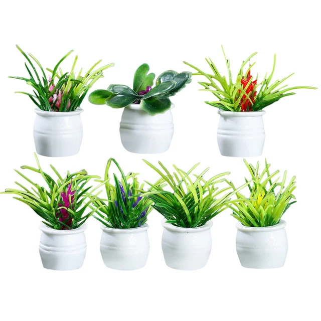 7pcs Doll House Simulated Miniature Bonsai Pots Vase Fake Potted Plants Home