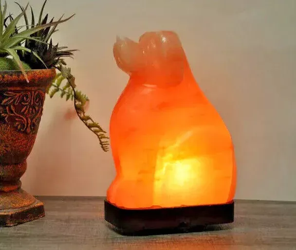 Natural Himalayan Pink Salt Dog Shape Lamp, Dimmer Switch Ionizer Lamp, 8 Inch