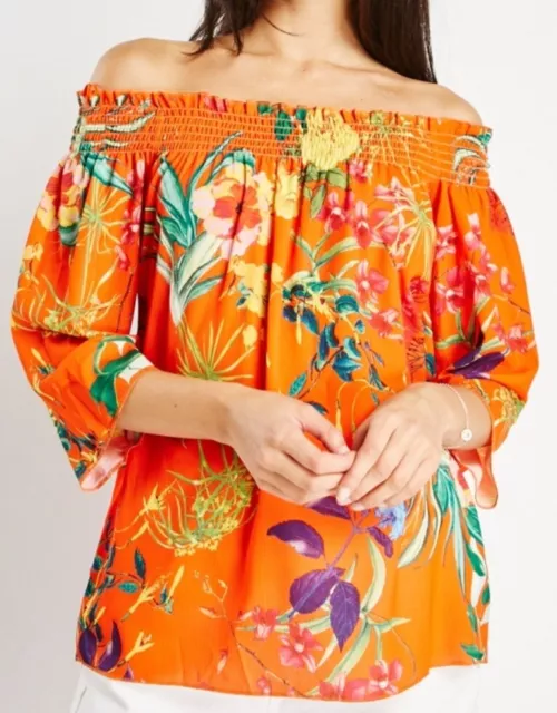 BNWT Bright  Colourful Floral off the shoulder Summer Blouse  Top Sz S 8-10