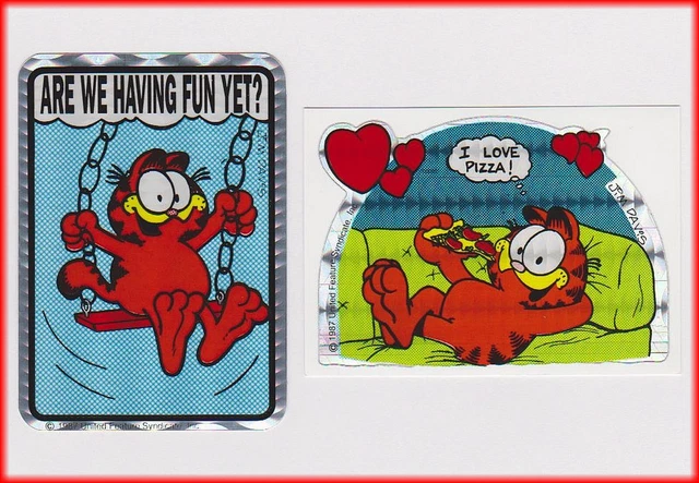 2 VTG ReTrO 1987 JIM DAVIS *GARFIELD CAT* PIZZA PRISM STICKER DECAL SCRAPBOOKING