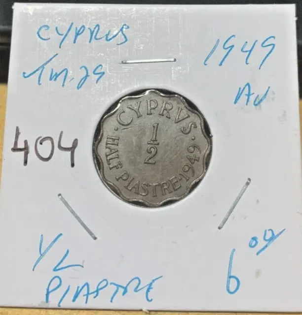 1949 Cyprus 1/2 Piastres AU Brown, KM29, Coin #404