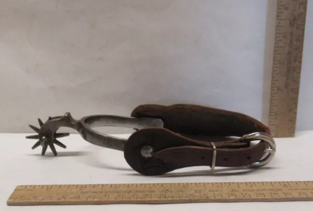 Single Vintage Western Cowboy Boot Spur - w/Leather - 10-point Rowel - #79221