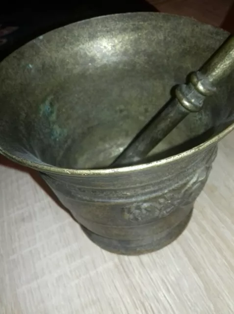 Antiker Alter Moerser Mörser & Stößel aus Bronze /Messing 1,3 Kg