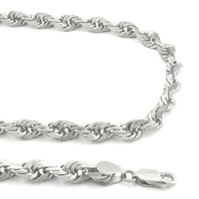 10K White Gold Mens 6mm Italian Diamond Cut Rope Chain Link Pendant Necklace 22"