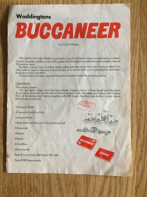 WADDINGTONS BUCCANEER BOARD Game (1976) Spare Instructions £4.99 ...