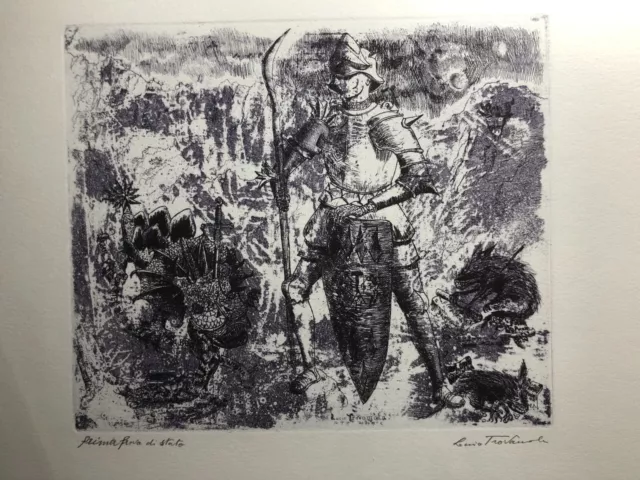 Lucio Trovamala Dragon Warrior Acquaforte signed 49.5x35.0cm blue 70s