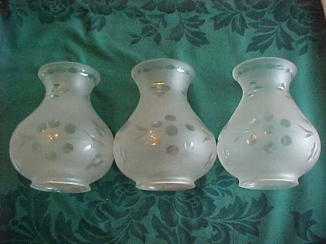 3 Victorian Wheel Cut Astral Solar Style Oil Kerosene Lamp Shades 2-3/4" Fiitter