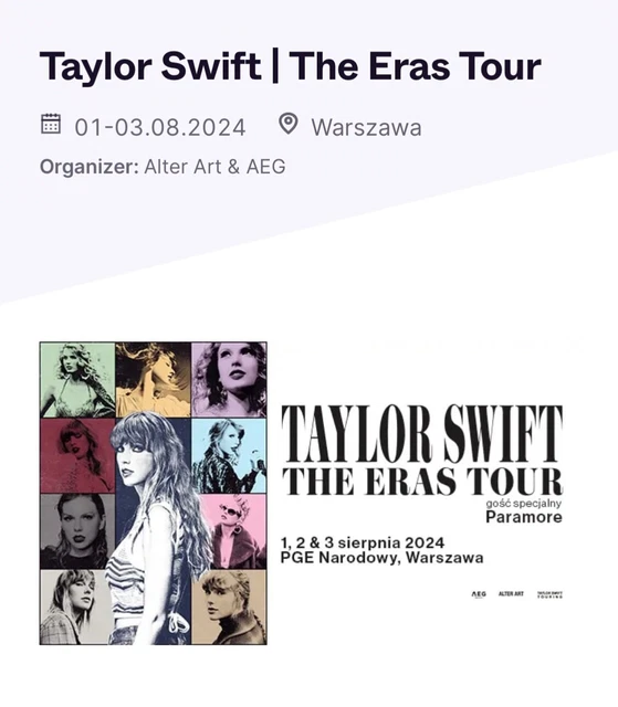 2 TAYLOR SWIFT The Eras Tour VIP6 tickets 2024 August Poland Warsaw