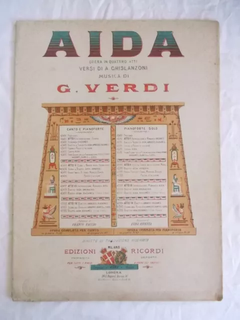 Aida Opera 4 Atti Verdi Ghislanzoni Edizioni Ricordi Spartito Musicale
