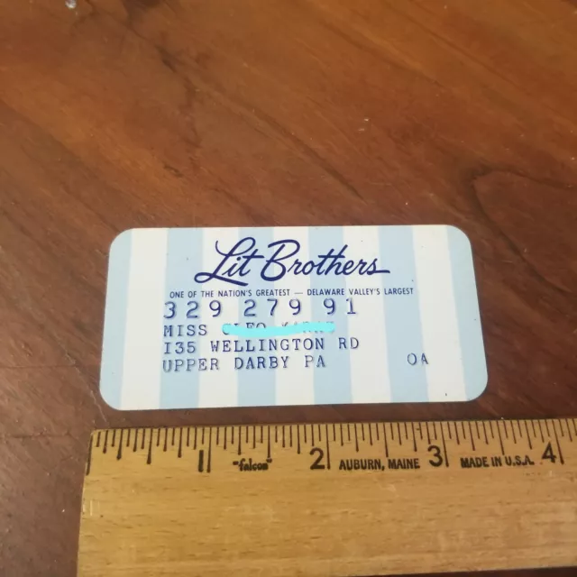 Vintage Lit Brothers Department Store Plastic Charge Plate Credit Card