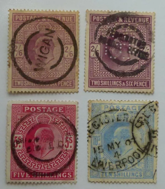 1902-10 - Edward VII -Ten, Five Shillings and 2/6 - Four stamps
