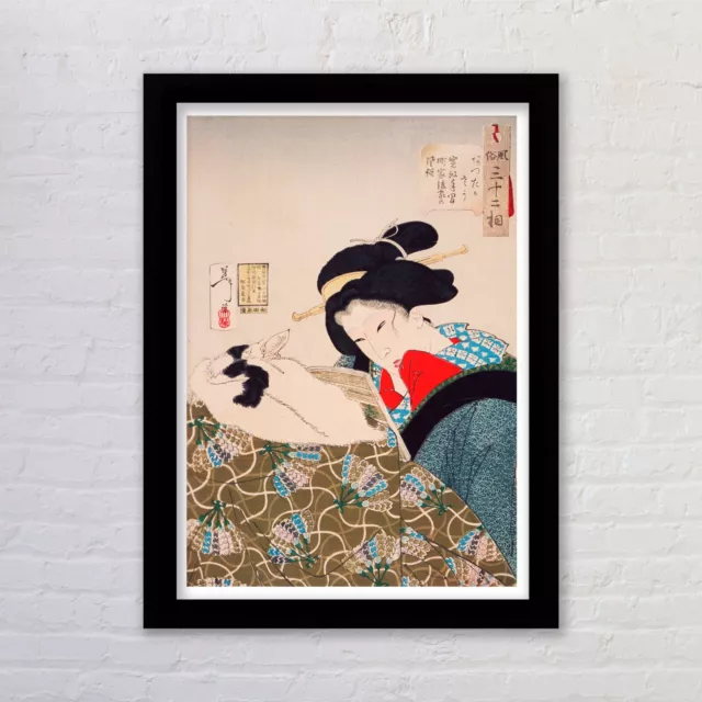 Geisha and Cat 2 by Tsukioka Yoshitoshi Framed Vintage Japanese Art Poster Print